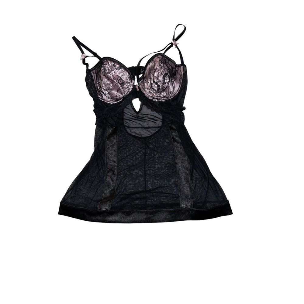 Fredericks Of Hollywood Women's  Vintage Black Lace/Satin‎ Short Nightie M